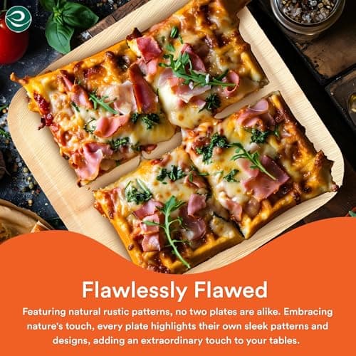 ECO SOUL Compostable 10 Inch Palm Leaf Square Plates (100 Count) Like Bamboo Plates | Biodegradable | Eco-Friendly, Microwave & Oven Safe 5