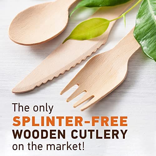 Weemium Disposable Wooden Cutlery Set - 300 Count (100 Forks, 100 Knives, 100 Spoons) – Plastic-free Packaging - Biodegradable Silverware and Splinter-free Compostable Utensils for Parties 3
