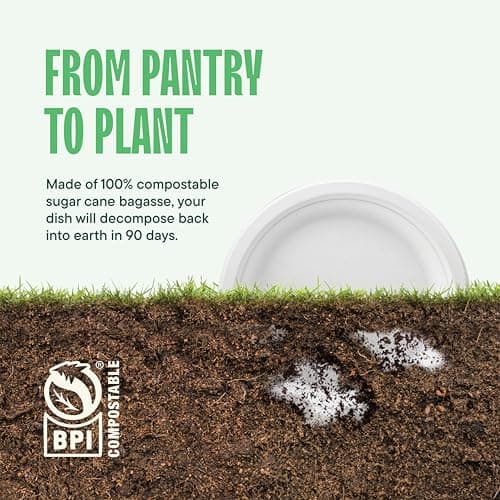 Stack Man 100% Compostable Paper Plates 9 Inch Heavy-Duty [125-Pack] Eco-Friendly White Bagasse Disposable Plates Made of Natural Sugarcane Fibers - 9" Biodegradable Plate (BPI-Certified) (PFAS-Free) 5