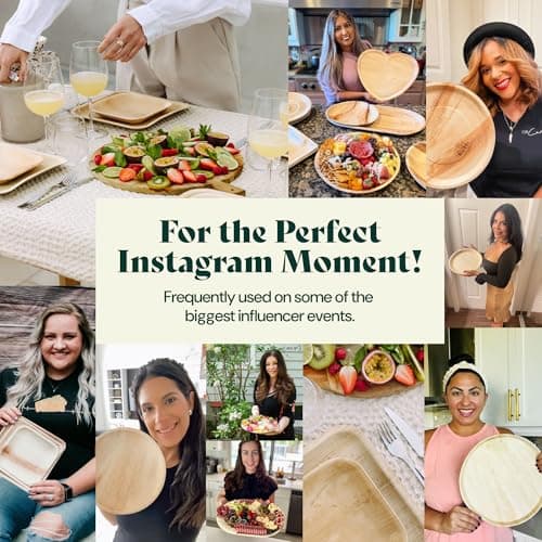 Chic Leaf Disposable Palm Leaf Plates - 50 Count, 8" Square, Natural - Bamboo Plates Disposable, Biodegradable & Compostable - Microwave Safe & Heavy Duty - Event & Party Supplies - Wedding Decor 3