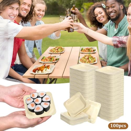 BOHUIZ 100 Pcs Disposable Square Palm Bowls Palm Leaf Bowls 4.5 x 4.5 x 0.6 Inch Bamboo Disposable Plates Square Wood Plates for Birthday Party Wedding Events Appetizer Dessert Catering and Home Use 6