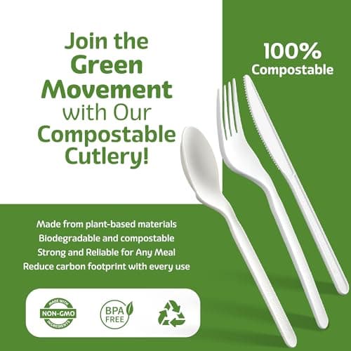 Elegant Disposables 100% Compostable PLA Combo Cutlery Set Disposable Plastic Forks Spoons Knives 400 Pcs Biodegradable Utensils 6