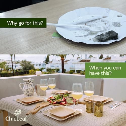 Chic Leaf Round Palm Leaf Plates - 10-Inch & 7-Inch, Pack of 48 - Compostable Disposable Bamboo Plates for Parties 6