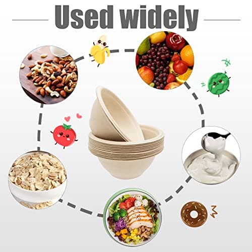 100 Pack 8oz Compostable Paper Bowls,Heavy-Duty Disposable Natural Bagasse Bowls,Biodegradable Soup Bowls,Eco-Friendly,Heat Resistant,for Ice Cream,Salad,Soup,Snack,Dessert,Pasta,Hot or Cold Use 3