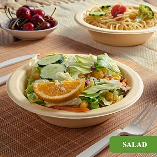 Vplus 500 Pack 12 OZ Paper Bowls Bulk, Disposable Compostable, Eco-friendly Bagasse, Heavy-duty Bowls Perfect for Milk Cereals, Snacks, Salads Nature 4