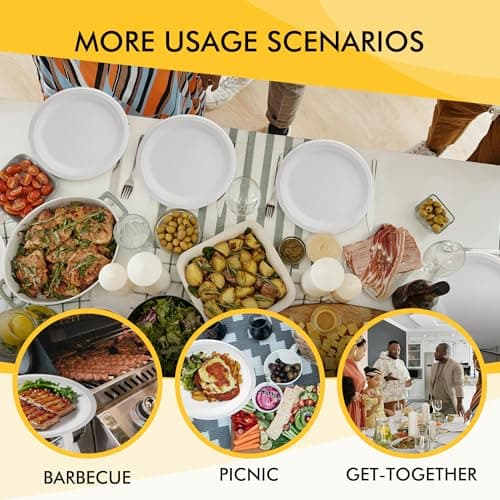 RACETOP Disposable Compostable Paper Plates 9 Inch [125 Pack], White Bagasse, Heavy-Duty Biodegradable Paper Plates, Eco-Friendly, Made of Natural Sugarcane Fibers 4