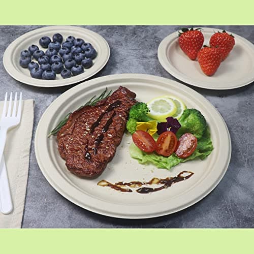 GreenWorks Compostable Plates Combo Pack - 100 Count Unbleached Disposable Paper Plates, 7 inch and 9 inch, 50 Each, Made from Bagasse and Bamboo Fiber, Heavyweight and Durable" 3