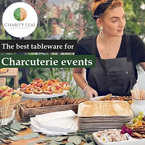 Charity Leaf Disposable Palm Leaf 6" Square Plates (50 pieces) Bamboo Like Serving Platters, Disposable Boards, Eco-Friendly Dinnerware For Weddings, Catering, Events 4