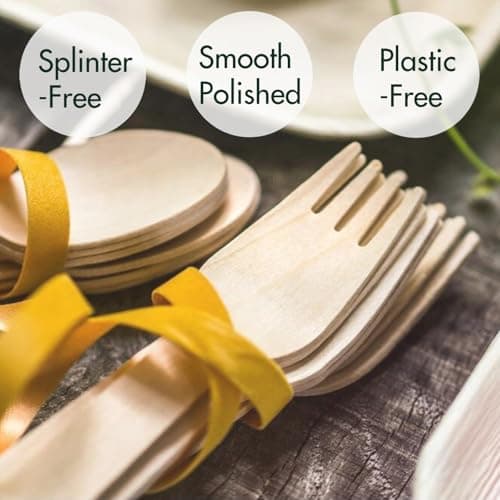 Compostable Wooden Utensils Set - 500 Pieces Disposable Wood Cutlery (200 Spoons, 200 Forks,100 Knives)-Bamboo Utensils And Plastic Silverware Alternative, Heavy Duty Utensils For Party 4