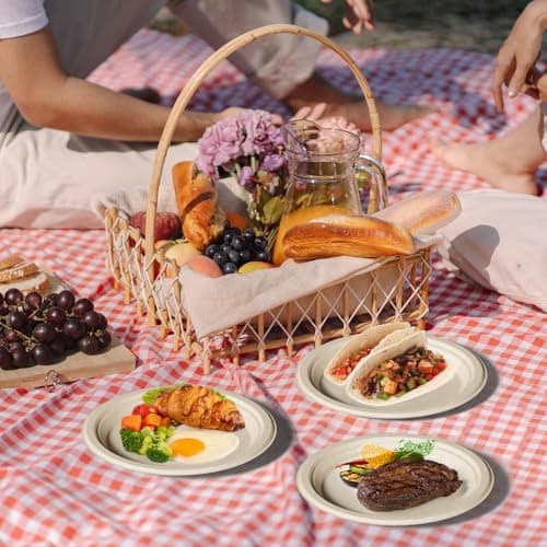 JOLLY CHEF 100% Compostable Paper Plates, 150 Pack 9 Inch Heavy Duty Plates, Disposable Biodegradable Eco-Friendly Sugarcane, Bulk Nature 8