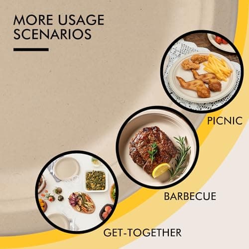 RACETOP Compostable Paper Plates 10 Inch [150 Pack], Disposable Biodegradable Heavy Duty Paper Plates, Made of Natural Sugarcane Fibers, Unbleached Brown, Round 3
