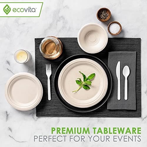 Ecovita 100% Compostable Forks Spoons Knives Cutlery Combo Set - 380 Large Disposable Utensils (7 in.) Eco Friendly Durable and Heat Resistant Alternative to Plastic Silverware with Convenient Tray 6