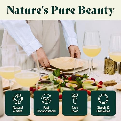Chic Leaf Disposable Palm Leaf Plates - 50 Count, 8" Square, Natural - Bamboo Plates Disposable, Biodegradable & Compostable - Microwave Safe & Heavy Duty - Event & Party Supplies - Wedding Decor 4