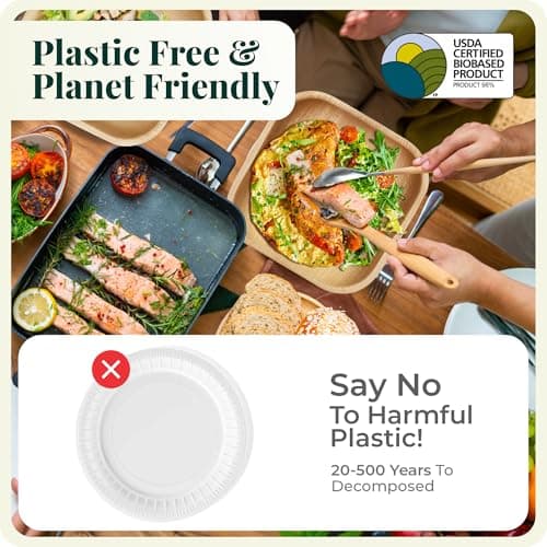 Palm Leaf Plate Bamboo Paper Plates Disposable 10 Inch & 7 Inch Bulk Party Pack Eco Compostable Biodegradable Wooden Plate Best Alternative To Plastic Paper Plates (50 pc) 3