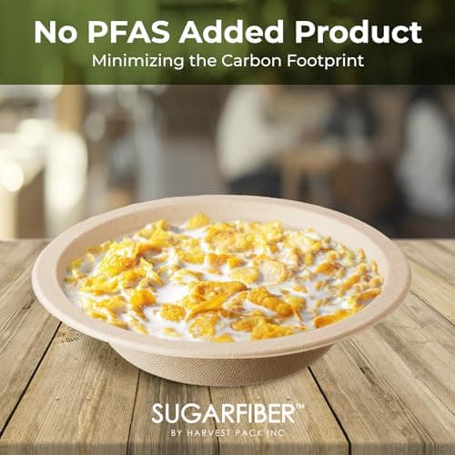 [600 Count] Harvest Pack PFAS Free 12oz Round Paper Bowls Bulk, Compostable Heavy-Duty Eco-Friendly Disposable Bagasse Bowls, Sugarcane Natural Plant fibers for Meal Prep Takeout Dinnerware 5