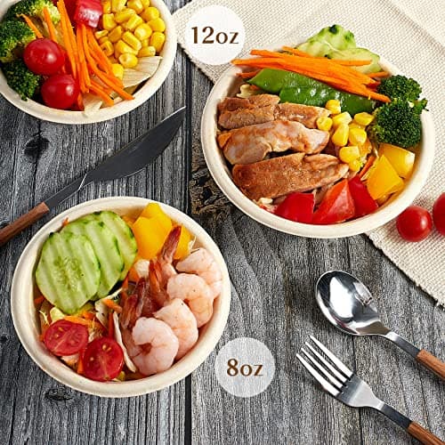 ZORRITA 150 Pack 8 oz Compostable Paper Bowls Small Disposable Soup Bowls Natural Sugarcane Biodegradable Bowls for Ice Cream, Desserts, Salads, Pet Food 7