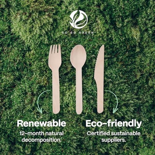 100% Compostable Cutlery Set - 300 Pieces Wooden Compostable Utensils [120 Forks, 90 Knives, 90 Spoons] - Disposable Wooden Cutlery, Eco Friendly Forks And Spoons Disposable Cutlery Set Party Utensils 6