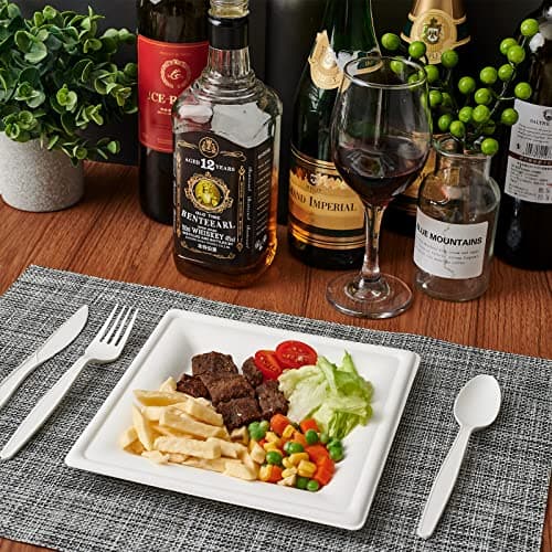 ECOLipak 120 Pack Compostable Paper Plates, 10 inch and 8 inch Heavy Duty Eco friendly Sugarcane Biodegradable Disposable Square Plates for Party Dinner Birthday 6