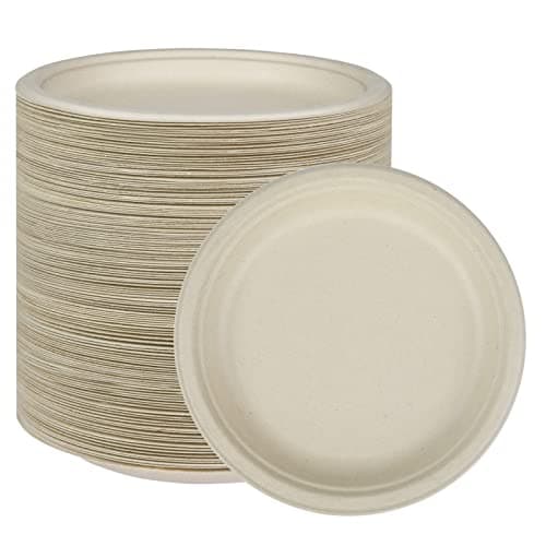 NYHI 125 Pack Eco-Friendly 7 Inch Heavy-Duty Disposable Paper Plates - Compostable Sugarcane Plates for Adults and Kids, Leak-Resistant for Dinner Parties