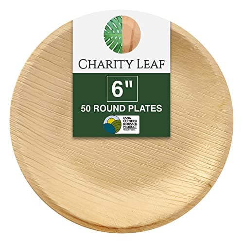 Charity Leaf Disposable Palm Leaf 6" Round Plates (50 pieces) Bamboo Like Serving Platters, Disposable Boards, Eco-Friendly Dinnerware For Weddings, Catering, Events